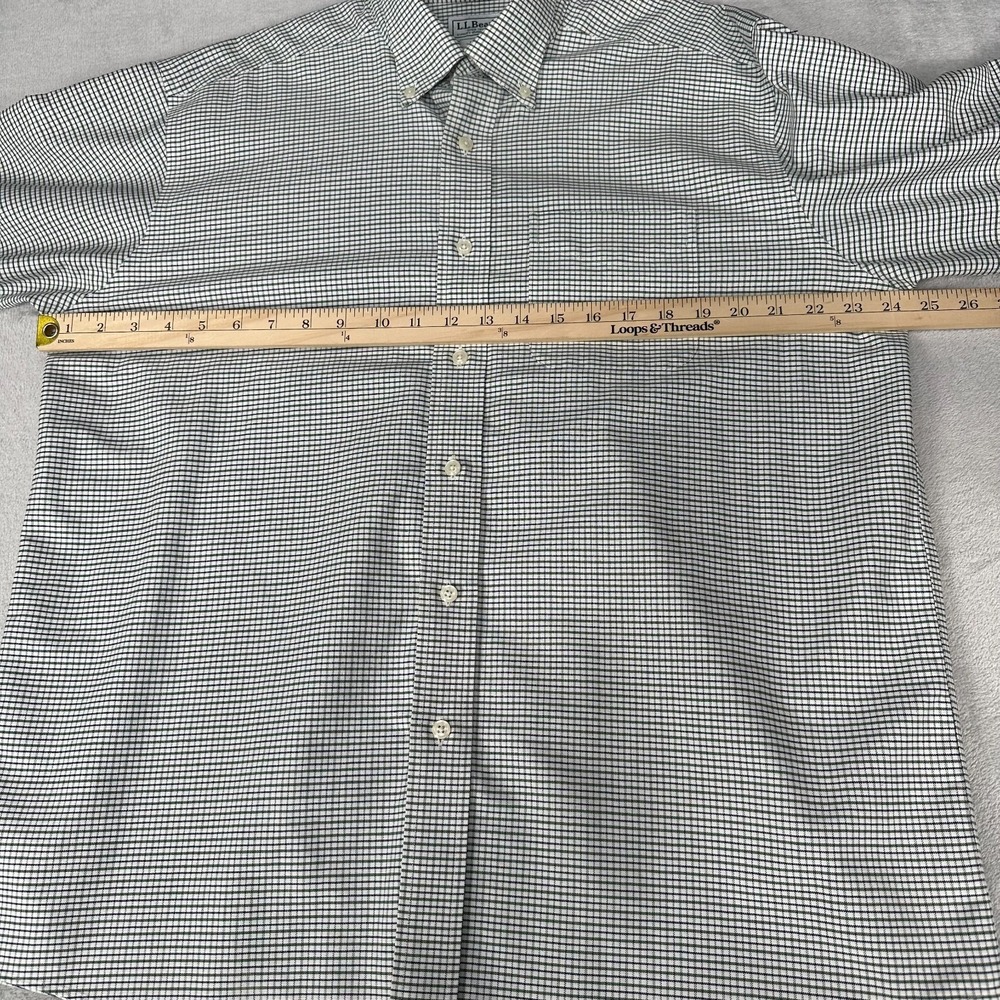 LL Bean Mens 16.5-32 Green White Tattersall Check Wrinkle Resistant Shirt Oxford - Picture 5 of 9
